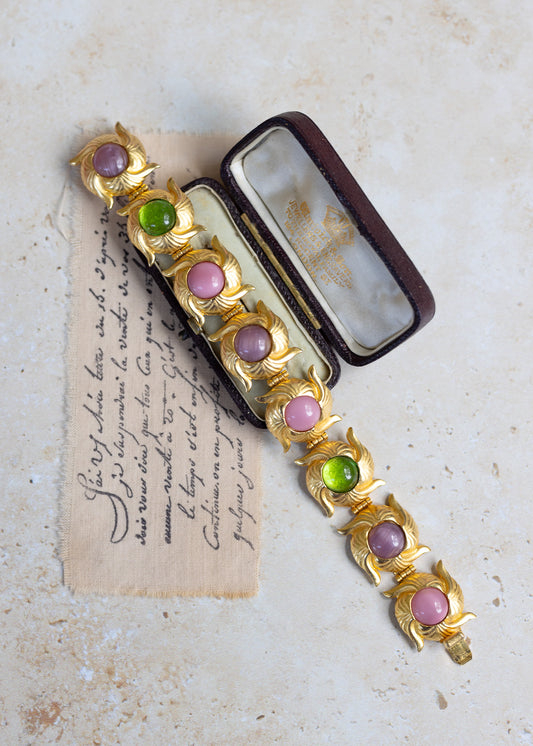 Vintage Statement Bracelet with Matte Colored Cabochon Stones