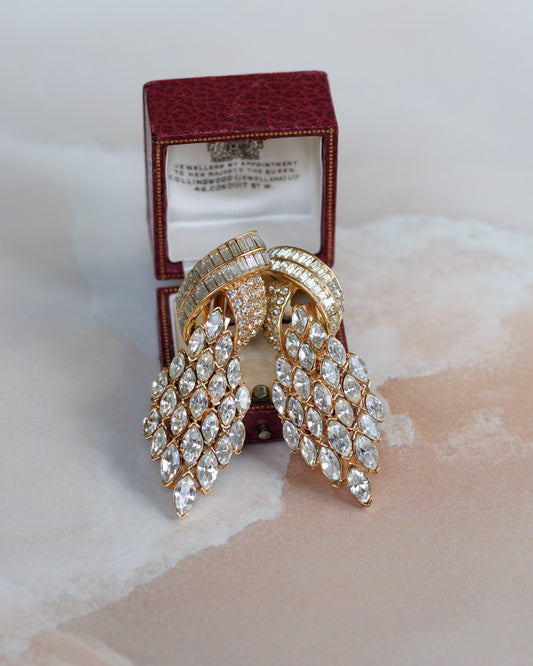 Ciner Signed Art Deco Classic Crystal Statement Clip-On Earrings.