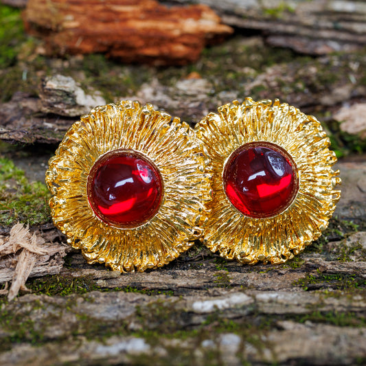 Vintage Givenchy Clip on earrings with massive red cabochons stones